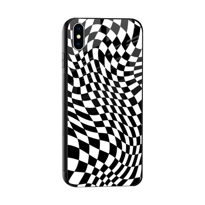 Trippy BW Checkers sleek iphone xs max cover with tempered glass back and TPU edges