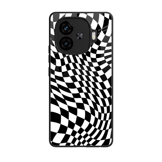 Trippy BW Checkers back phone cover | glass case for iqoo neo 10r 5g