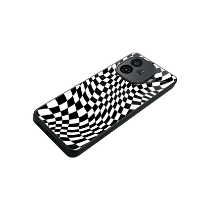 Trippy BW Checkers stylish phone case for iqoo neo 10r 5g | glossy glass and slim fit