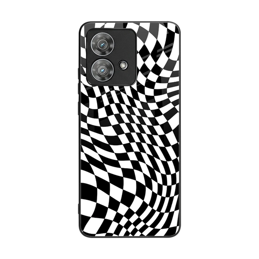 Trippy BW Checkers back phone cover | glass case for motorola edge 40 neo 5g