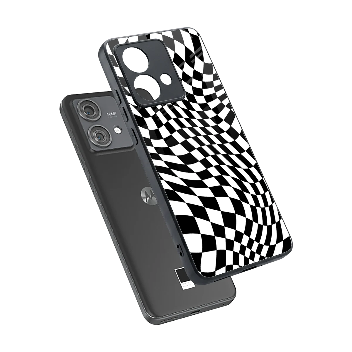 Trippy BW Checkers sleek motorola edge 40 neo 5g cover with tempered glass back and TPU edges