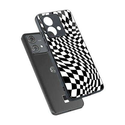 Trippy BW Checkers sleek motorola edge 40 neo 5g cover with tempered glass back and TPU edges
