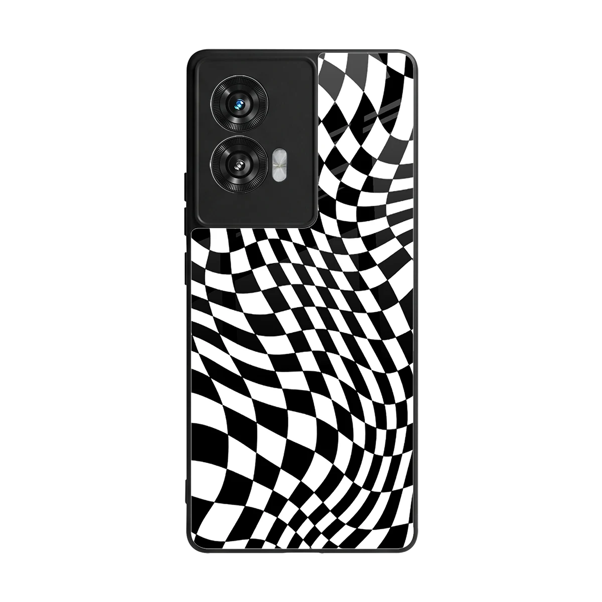 Trippy BW Checkers back phone cover | glass case for motorola edge 50 fusion