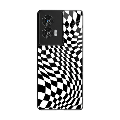 Trippy BW Checkers back phone cover | glass case for motorola edge 50 fusion