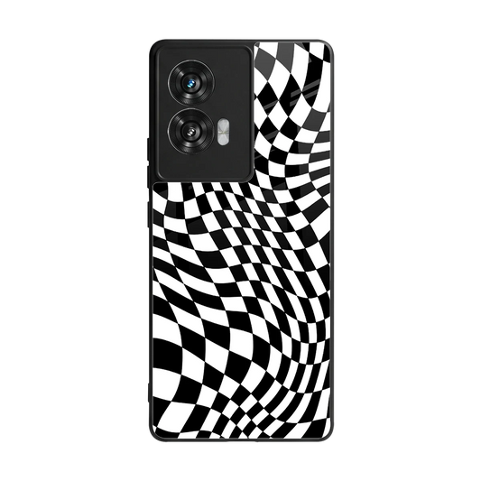 Trippy BW Checkers back phone cover | glass case for motorola edge 50 fusion