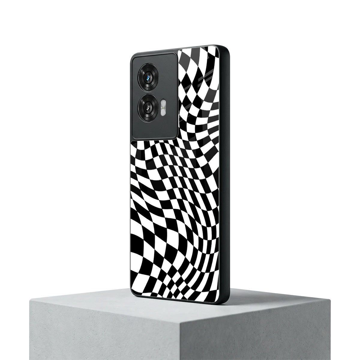 Trippy BW Checkers motorola edge 50 fusion mobile cover | shockproof glass phone case