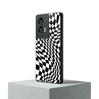 Trippy BW Checkers motorola edge 50 fusion mobile cover | shockproof glass phone case