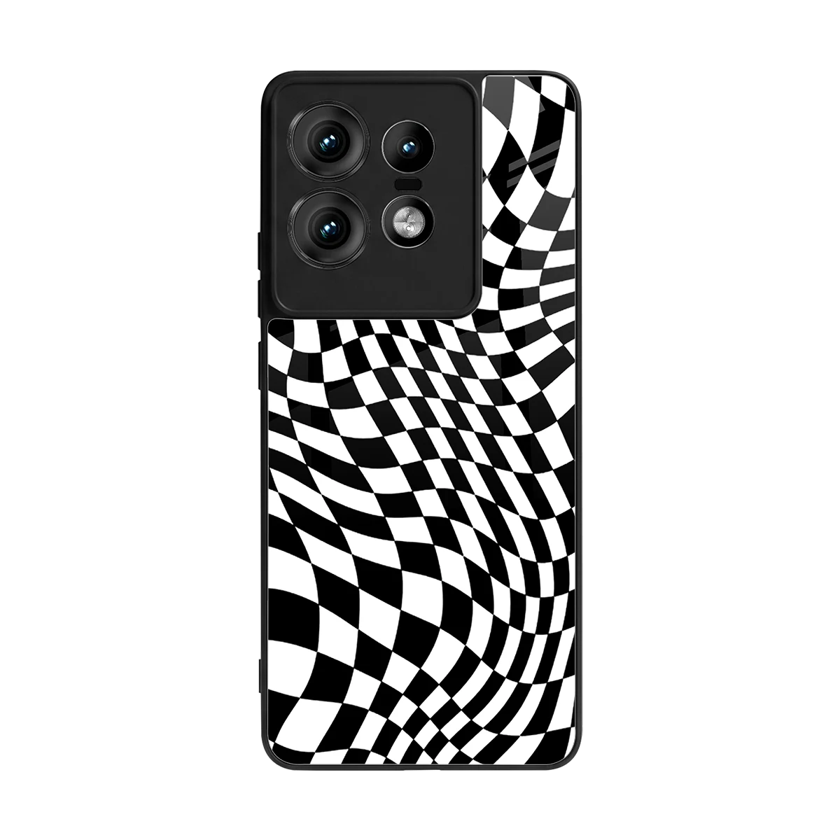 Trippy BW Checkers back phone cover | glass case for motorola edge 50 pro