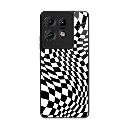 Trippy BW Checkers back phone cover | glass case for motorola edge 50 pro