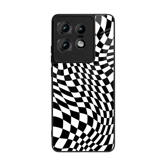 Trippy BW Checkers back phone cover | glass case for motorola edge 50 pro