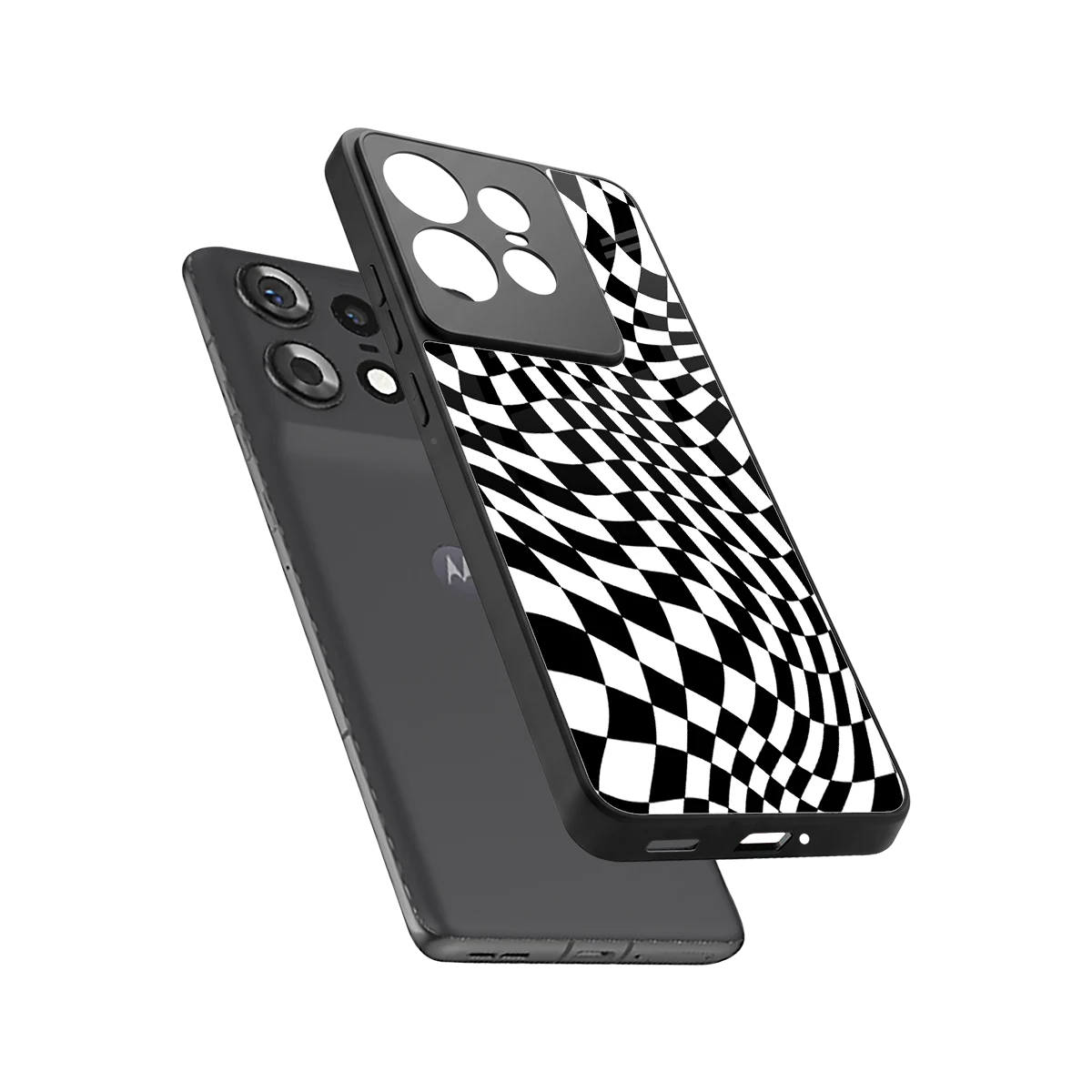 Trippy BW Checkers sleek motorola edge 50 pro cover with tempered glass back and TPU edges