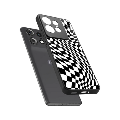 Trippy BW Checkers sleek motorola edge 50 pro cover with tempered glass back and TPU edges