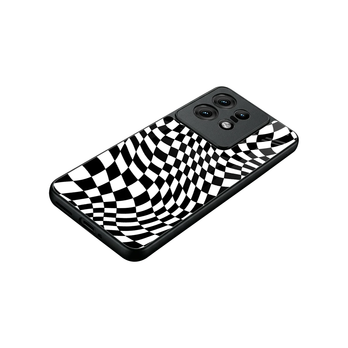 Trippy BW Checkers stylish phone case for motorola edge 50 pro | glossy glass and slim fit