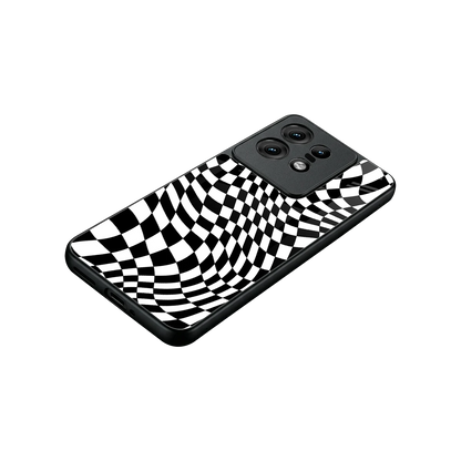 Trippy BW Checkers stylish phone case for motorola edge 50 pro | glossy glass and slim fit