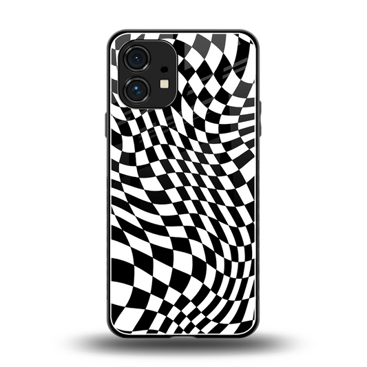 Trippy BW Checkers back phone cover | glass case for nothing phone 1