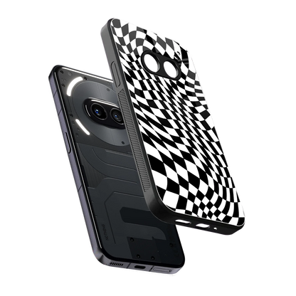Trippy BW Checkers sleek nothing phone 2a plus cover with tempered glass back and TPU edges