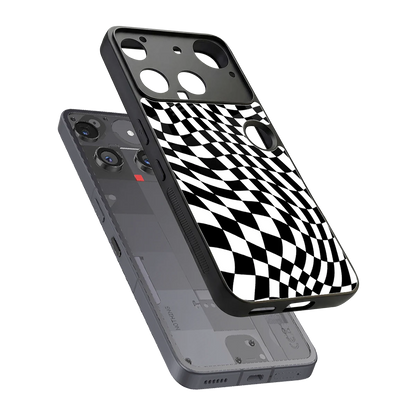 Trippy BW Checkers sleek nothing phone 3 cover with tempered glass back and TPU edges