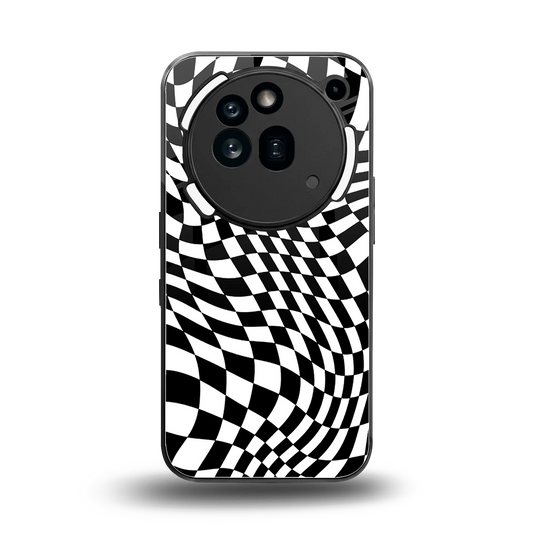 Trippy BW Checkers back phone cover | glass case for nothing phone 3a pro