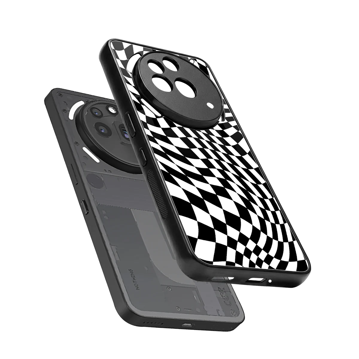 Trippy BW Checkers sleek nothing phone 3a pro cover with tempered glass back and TPU edges