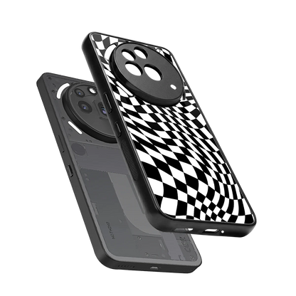 Trippy BW Checkers sleek nothing phone 3a pro cover with tempered glass back and TPU edges