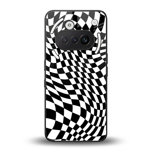 Trippy BW Checkers back phone cover | glass case for nothing phone 3a