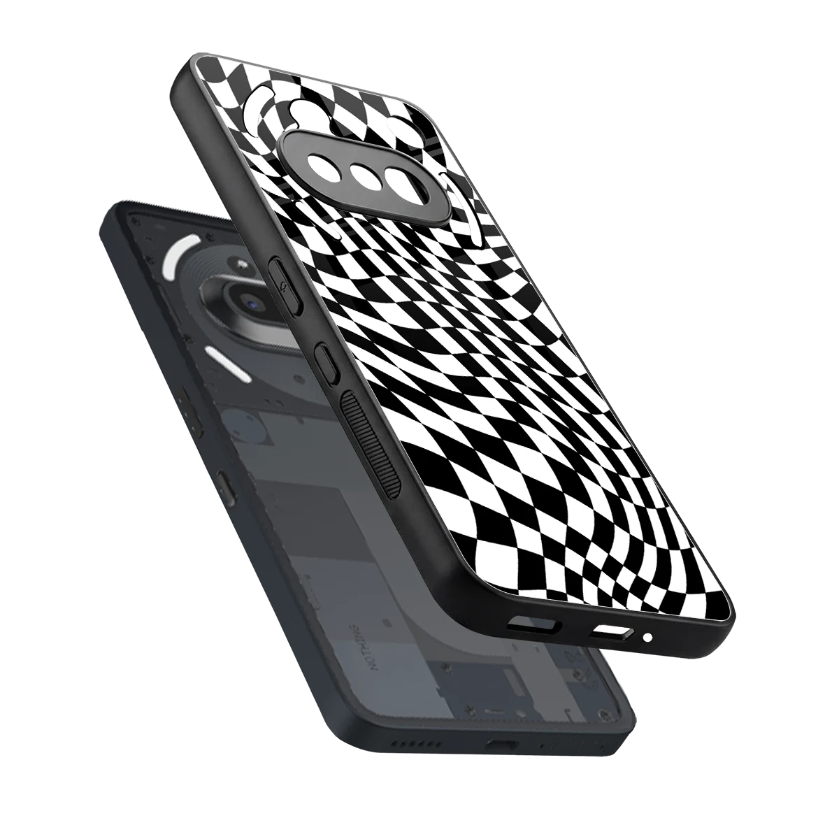 Trippy BW Checkers sleek nothing phone 3a cover with tempered glass back and TPU edges