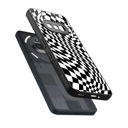 Trippy BW Checkers sleek nothing phone 3a cover with tempered glass back and TPU edges