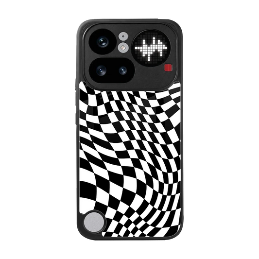 Trippy BW Checkers back phone cover | glass case for nothing phone 4a pro