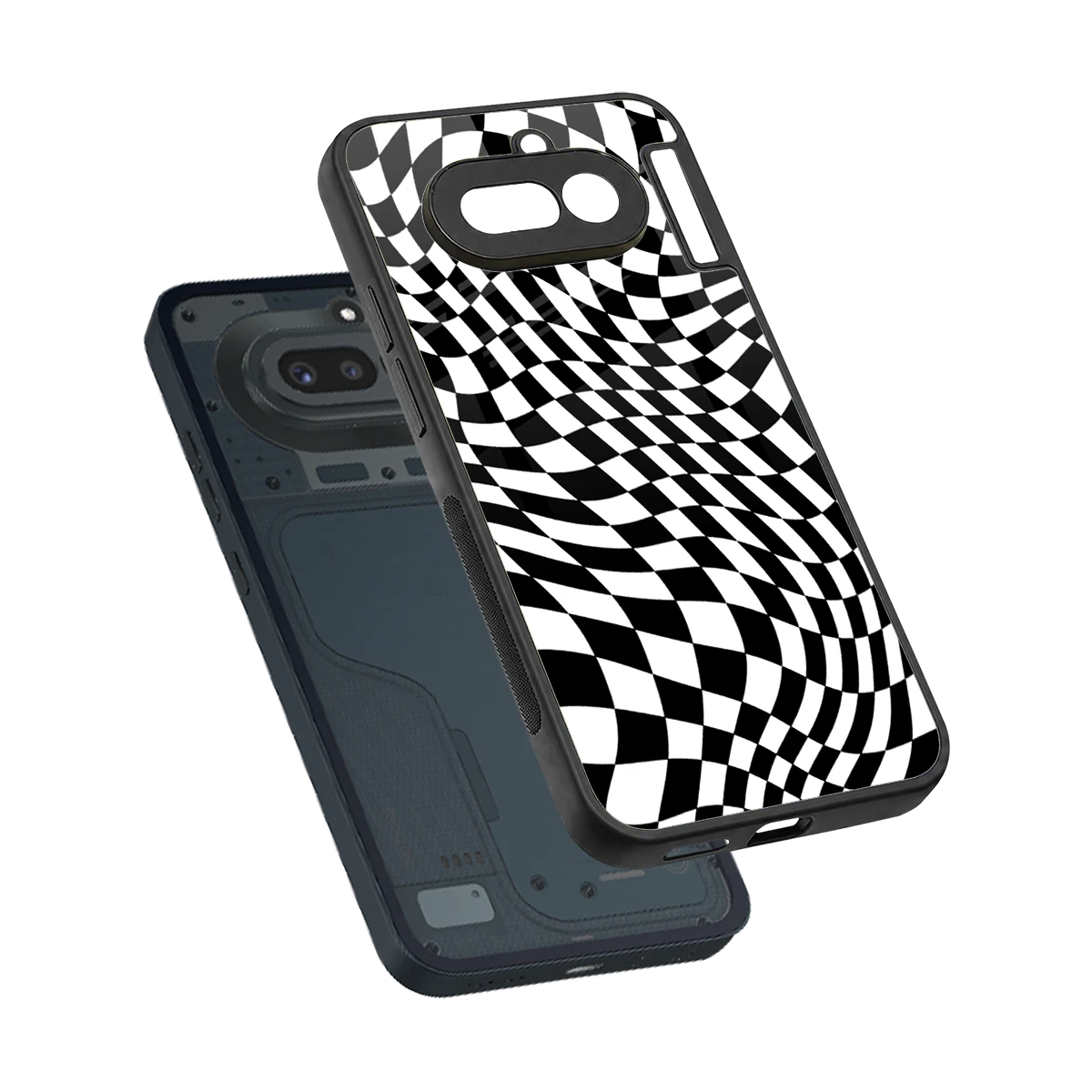 Trippy BW Checkers sleek nothing phone 4a cover with tempered glass back and TPU edges