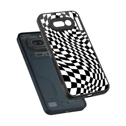 Trippy BW Checkers sleek nothing phone 4a cover with tempered glass back and TPU edges