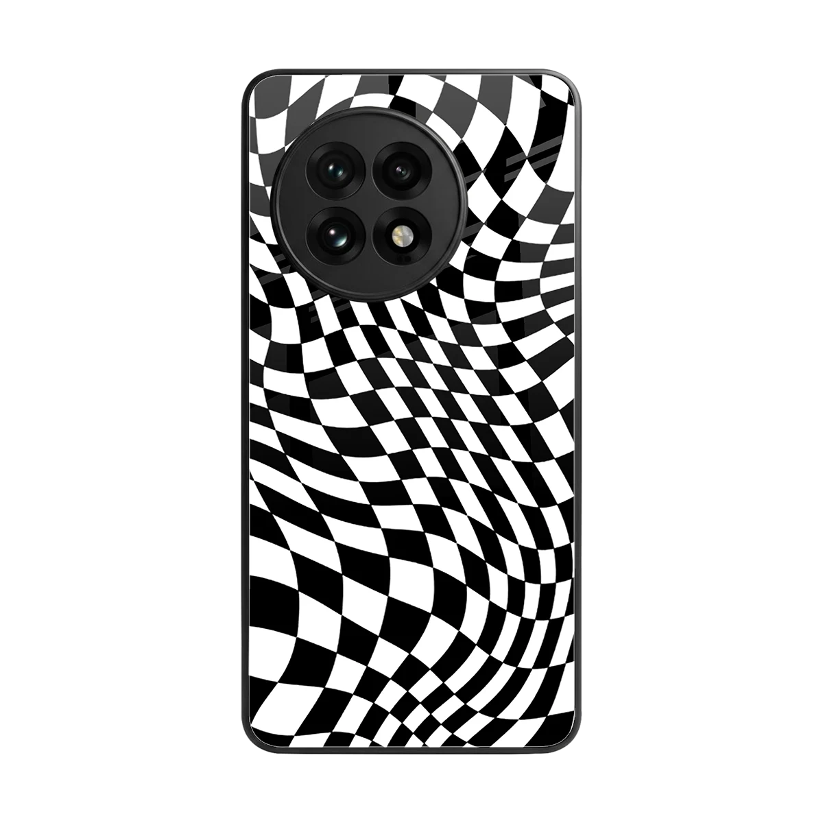 Trippy BW Checkers back phone cover | glass case for oneplus 13r