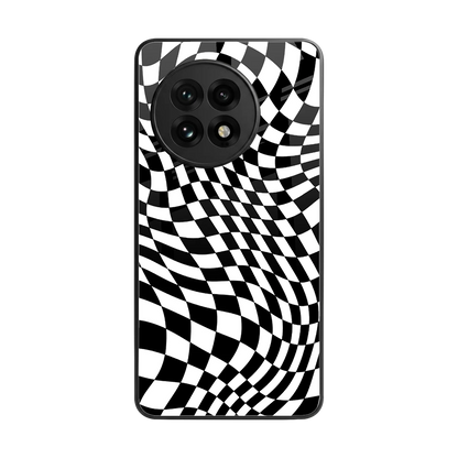 Trippy BW Checkers back phone cover | glass case for oneplus 13r