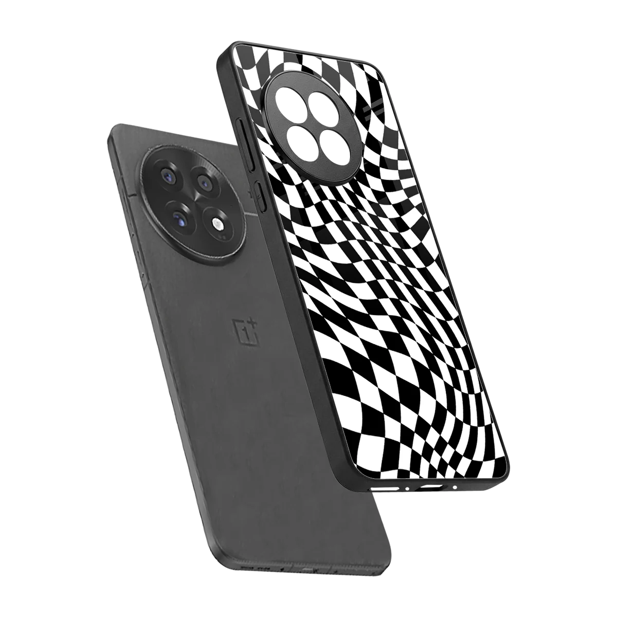 Trippy BW Checkers sleek oneplus 13r cover with tempered glass back and TPU edges