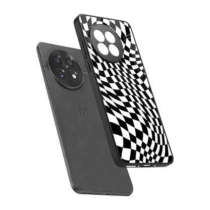 Trippy BW Checkers sleek oneplus 13r cover with tempered glass back and TPU edges