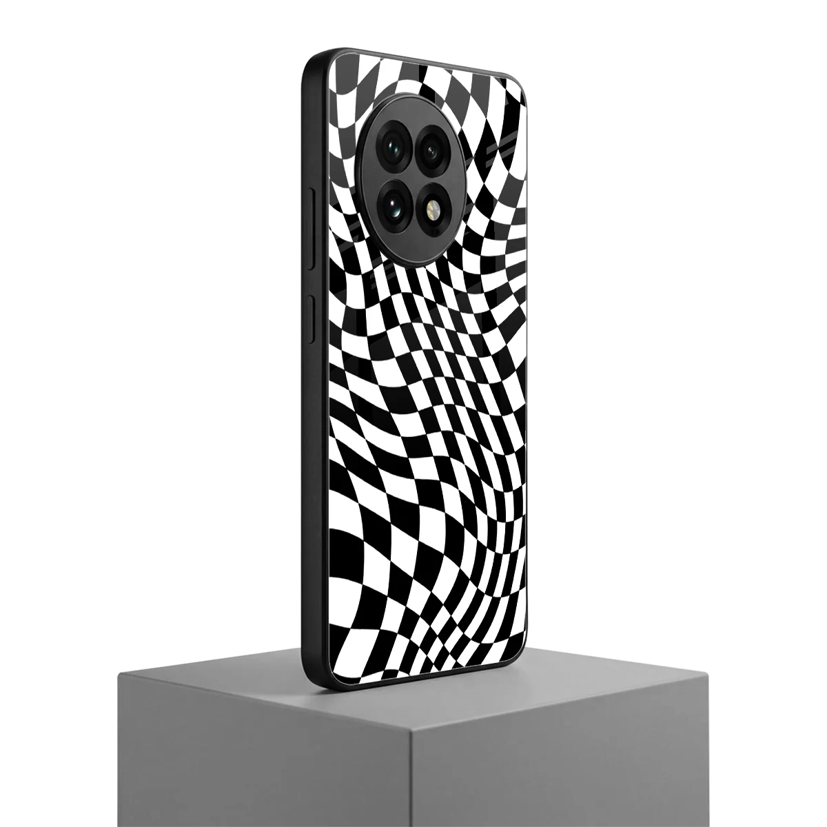 Trippy BW Checkers oneplus 13r mobile cover | shockproof glass phone case