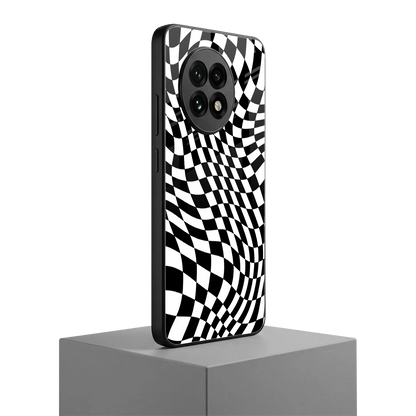 Trippy BW Checkers oneplus 13r mobile cover | shockproof glass phone case