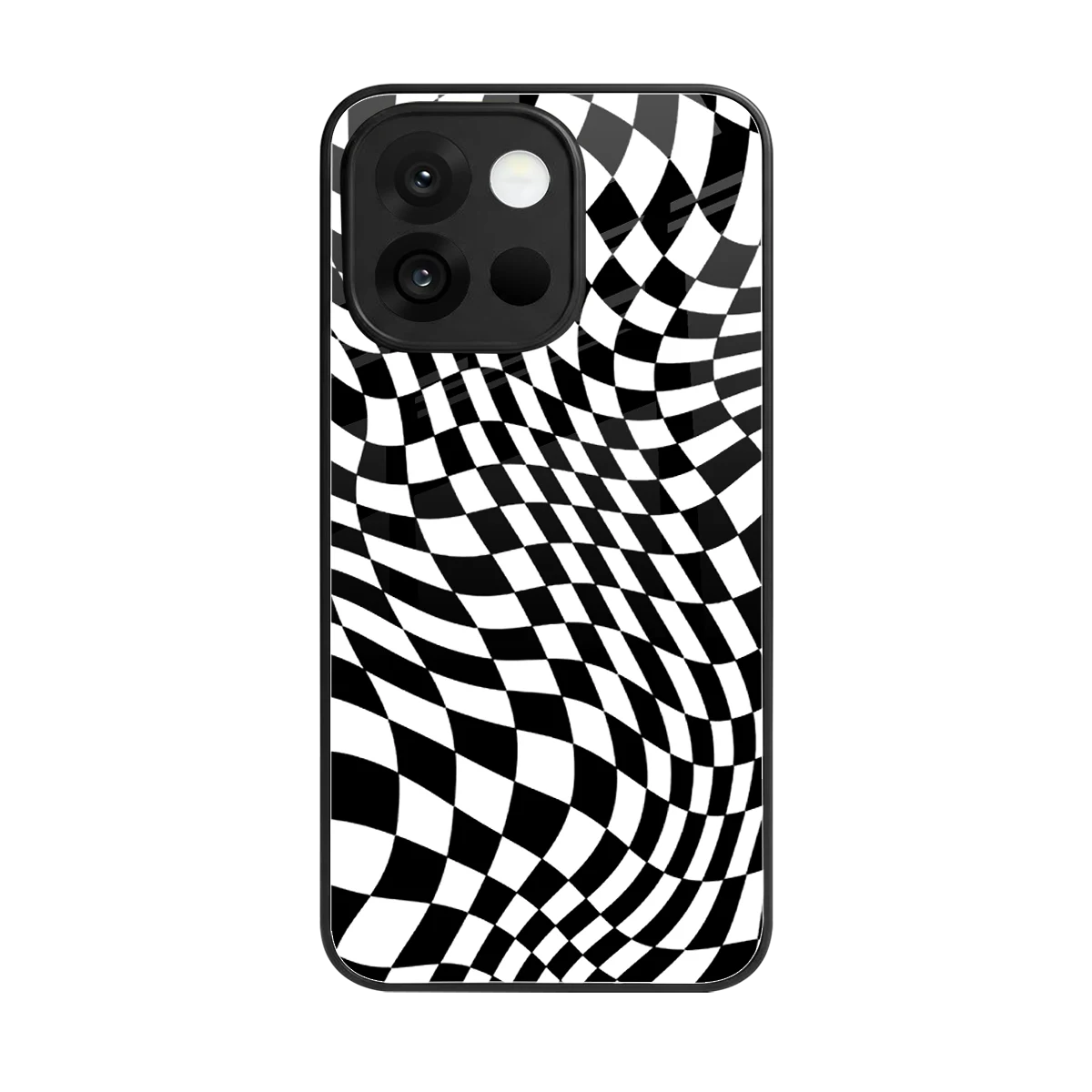Trippy BW Checkers back phone cover | glass case for oneplus 13s