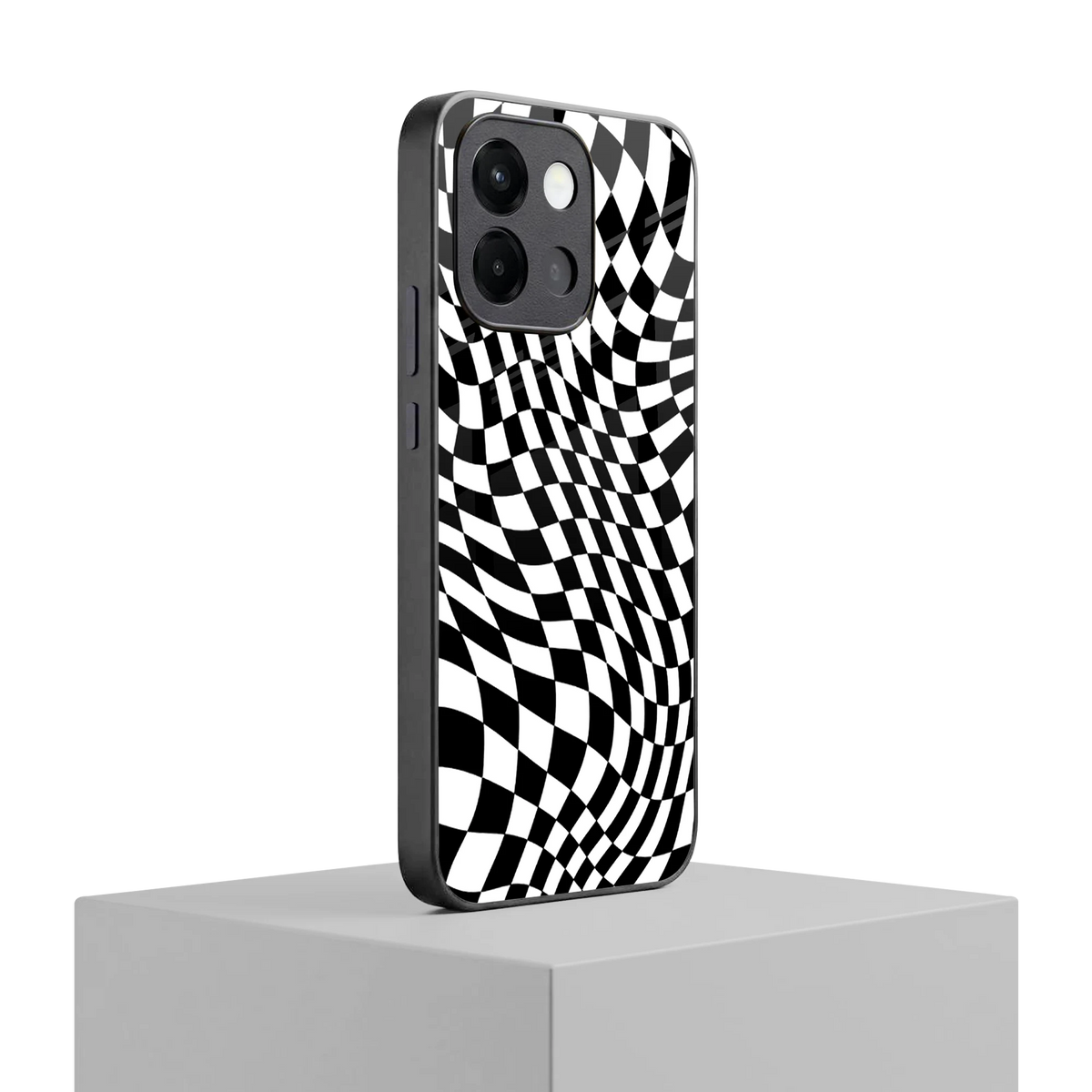 Trippy BW Checkers oneplus 13s mobile cover | shockproof glass phone case