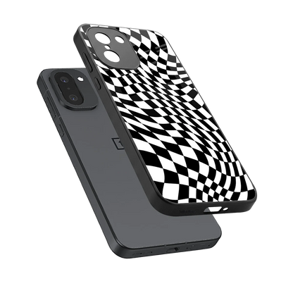 Trippy BW Checkers sleek oneplus 15r cover with tempered glass back and TPU edges