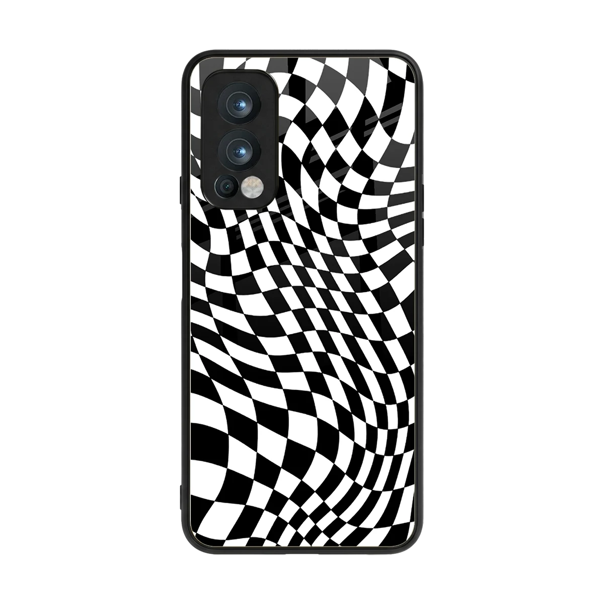 Trippy BW Checkers back phone cover | glass case for oneplus nord 2