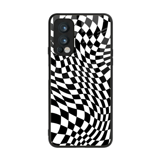 Trippy BW Checkers back phone cover | glass case for oneplus nord 2