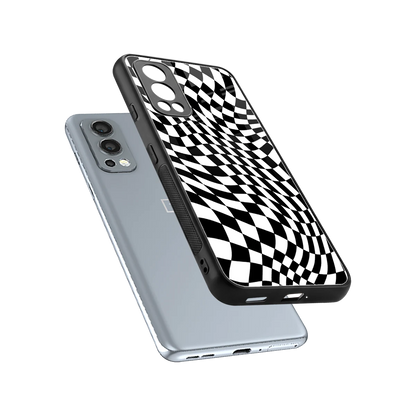 Trippy BW Checkers sleek oneplus nord 2 cover with tempered glass back and TPU edges