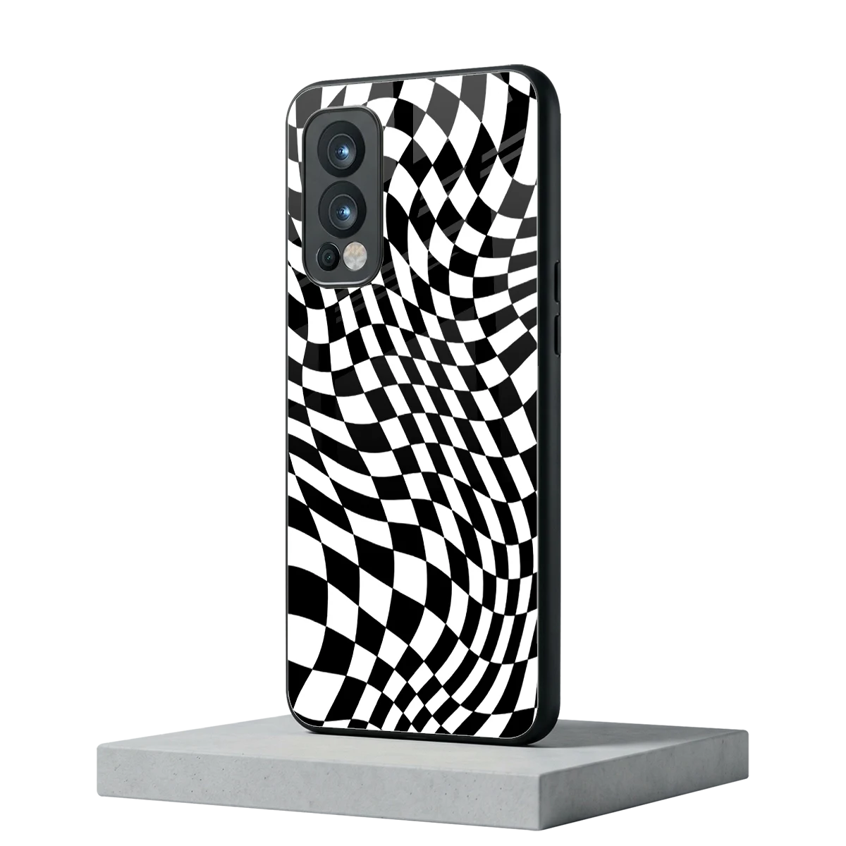 Trippy BW Checkers oneplus nord 2 mobile cover | shockproof glass phone case