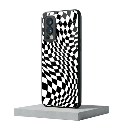 Trippy BW Checkers oneplus nord 2 mobile cover | shockproof glass phone case