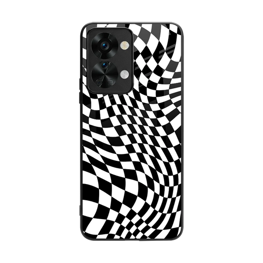 Trippy BW Checkers back phone cover | glass case for oneplus nord 2t