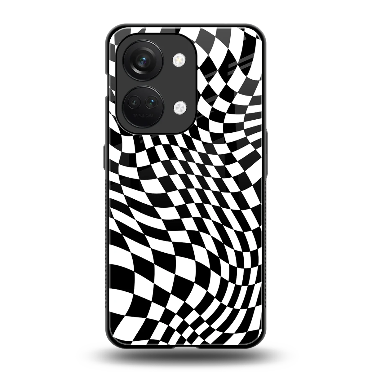 Trippy BW Checkers back phone cover | glass case for oneplus nord 3