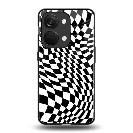 Trippy BW Checkers back phone cover | glass case for oneplus nord 3