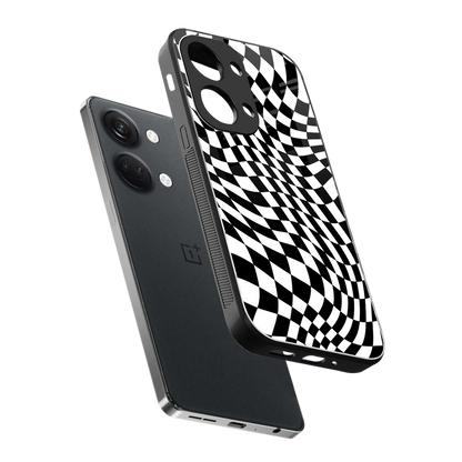 Trippy BW Checkers sleek oneplus nord 3 cover with tempered glass back and TPU edges