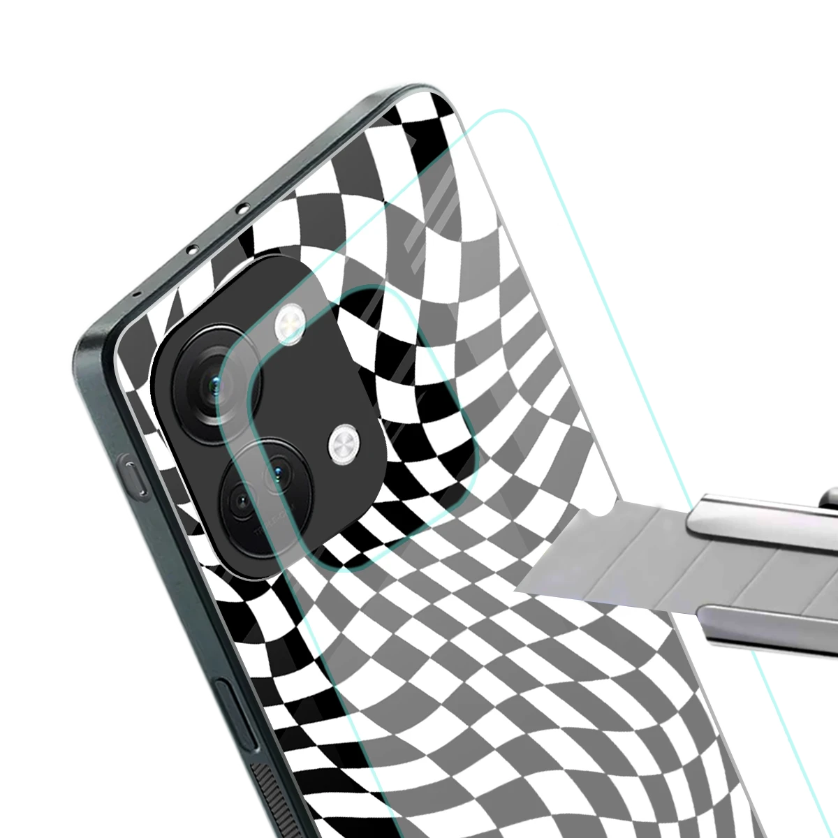 Trippy BW Checkers stylish phone case for oneplus nord 3 | glossy glass and slim fit