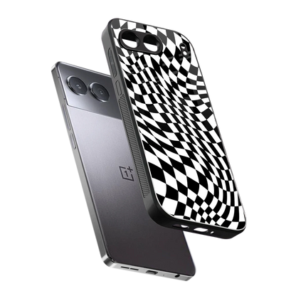 Trippy BW Checkers sleek oneplus nord 4 cover with tempered glass back and TPU edges